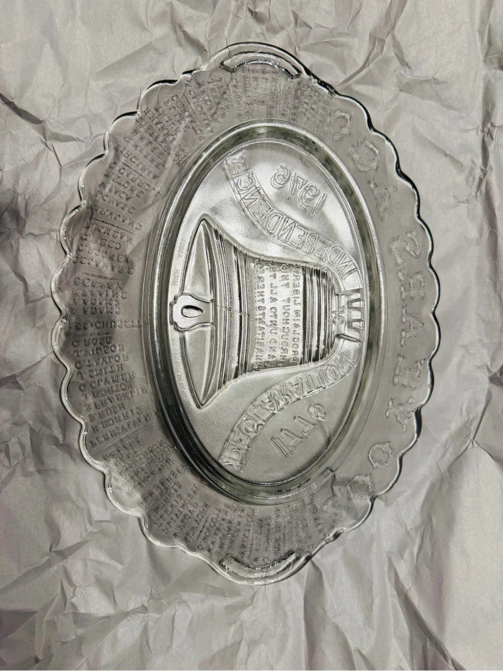 Vintage 1976 Bicentennial Liberty Bell Glass Platter Declaration Independence
